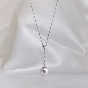 9–9.5mm White Japanese Akoya Pearl Y-Drop Pendant Necklace