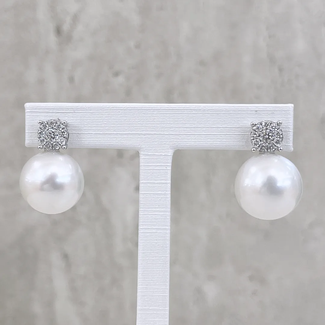 White South Sea Pearl Diamond Accent Stud Earrings