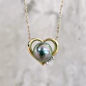 Black Tahitian Pearl Heart Embraced Pendant