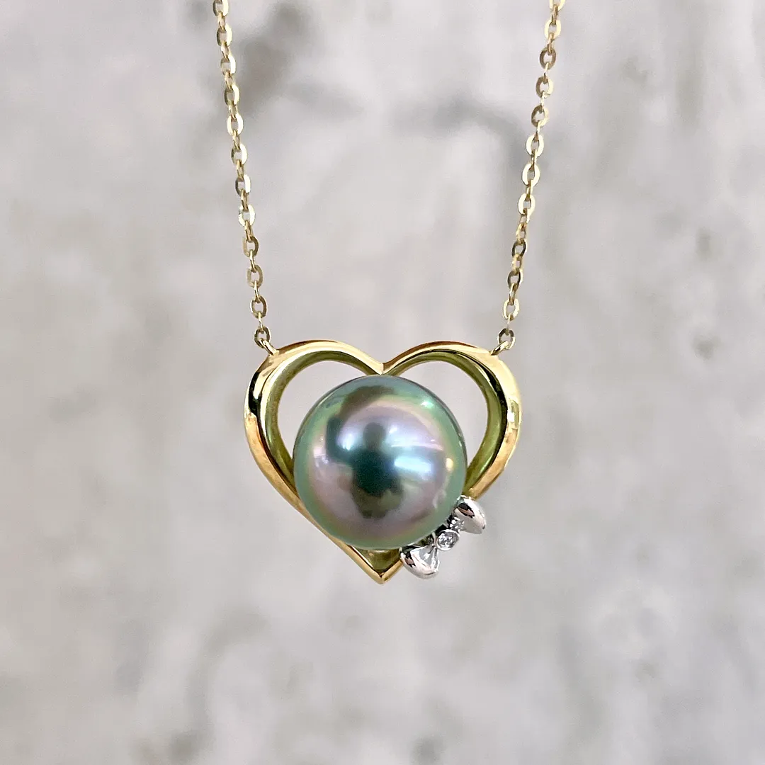 Black Tahitian Pearl Heart Embraced Pendant