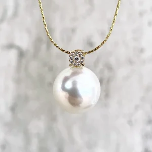 White South Sea Pearl Diamond Accent Pendant