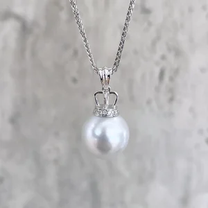 White South Sea Pearl Diamond - Embellished Crown Pendant