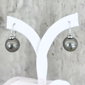 Black Tahitian Pearl Hoop Earrings(White Gold)